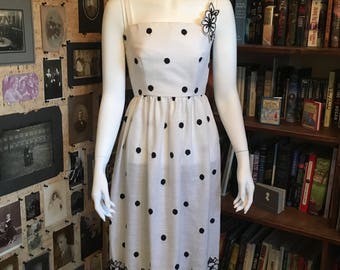 1980's Black and White Polka Dot Dress, sz Small