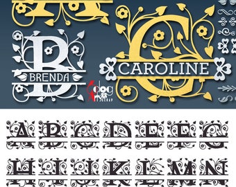 Split Foliage Alphabet SVG DXF Vector Cut Files Monogram Font Cuttable Letters Vinyl Iron On Heat Press Transfer Silhouette Cricut JB-161a