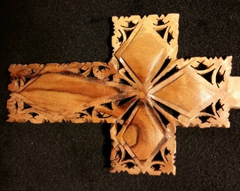 Finely Carved Italian Wooden Cross Pendant