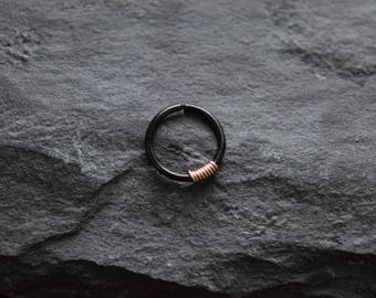 Rose Gold Wire Wrapped Black Titanium Anodized over 316L Surgical Steel Annealed and Rounded Ends Cut Rings (Many Sizes Available)