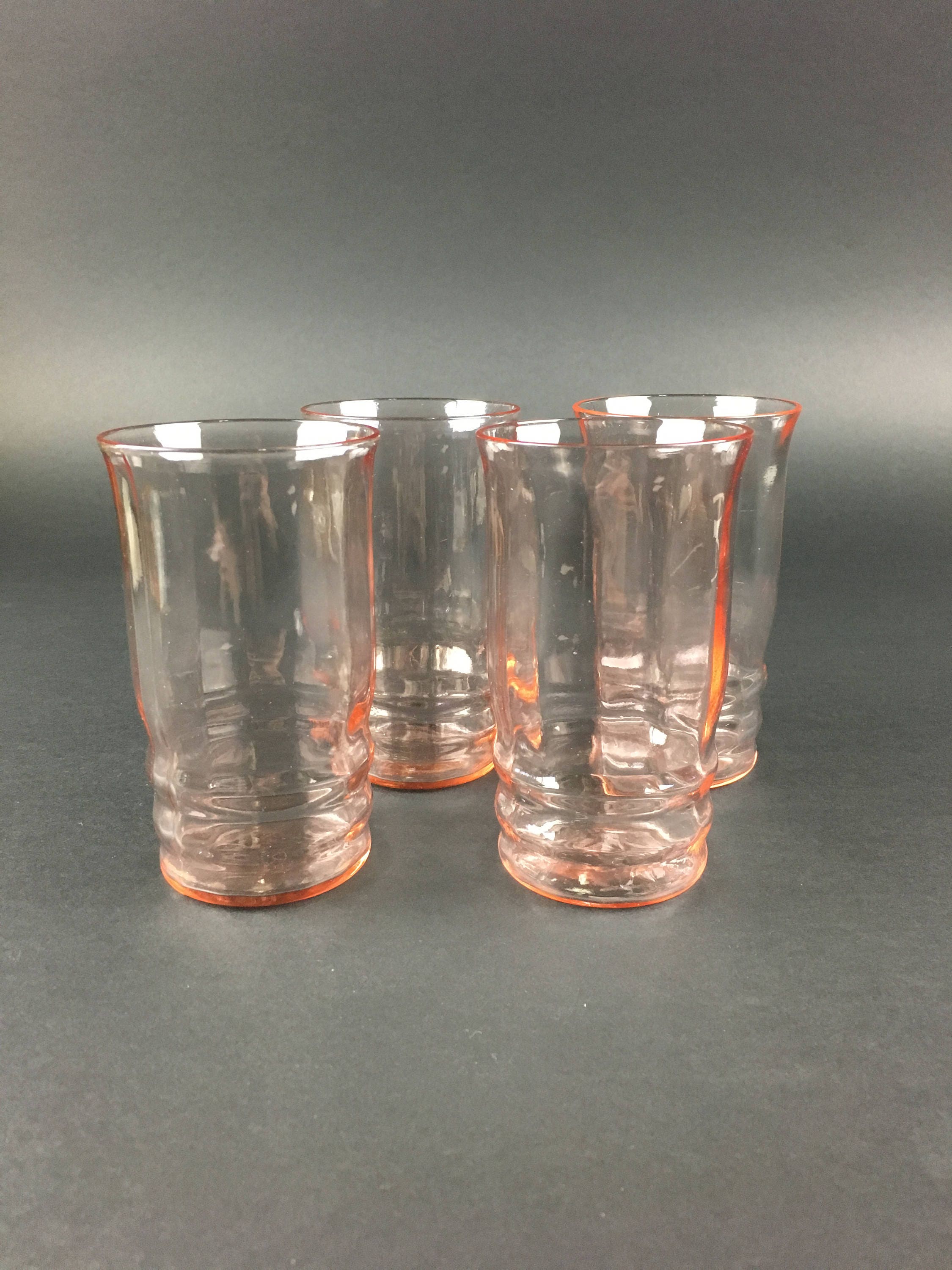 Vintage Pink Glass Set Of 4 Drinking Glasses