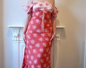 Vintage 70's Floral Puff Sleeve Maxi Dress