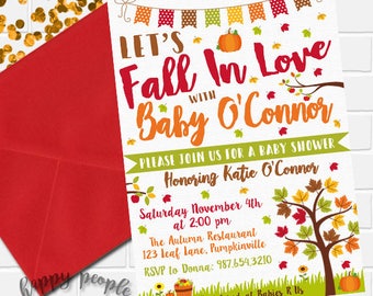 Fall Baby Shower Invitation, Pumpkin Baby Shower Invitation, Fall In Love Invitation, Fall Theme Baby Shower Invite, Autumn Baby Shower
