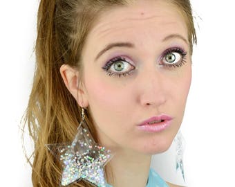 Liquid Glitter Earrings - Stars - Atomic Silver