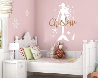 Mermaid Wall Decal Name Wall Sticker Vinyl Nursery Personalized Girl Name Decal Wall Decor Nursery Wall Decor Baby Girl Name Wall Decal F26