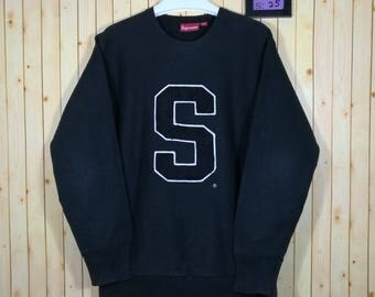 Vintage Supreme Sweatshirt With Big S Logo Front Shirt Patches Black Colour Bathing Ape Comme des Garcon Numbernine