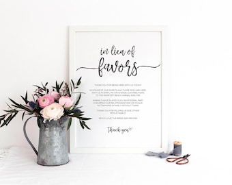 In Lieu of Favors Sign / Printable / Instant Download / Wedding / Brushstroke BR