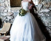 Steampunk wedding dress - Fantasy wedding corset dress - Tulle Long Skirt and Brocade Corset - Fantasy wedding - Gothic wedding