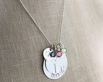 Pressed Initial Necklace |Mom|Gift|Diamond Beaded|Custom Name stamped|Monogram|Initial|Birthstone|Necklace|in|Sterling|Silver|Jewelry|