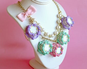 Pastel Cakes Necklace, Pink Birthday Cake Statement Necklace, Candy Jewelry, Pastel Goth, Kawaii Food Jewelry, Pinup Jewelry, Kitsch