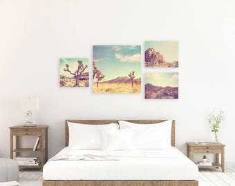 Joshua Tree photos, print set, photography, desert photographs, landscape, southwest decor, set of 4, retro, California travel, wall cluster