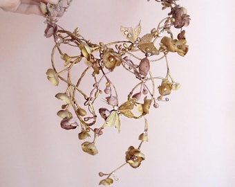 gold hair vine, luxe Swarovski headpiece, mauve wedding, gold bridal headpiece, gold flower crown, butterfly crown, fantasy wedding hair