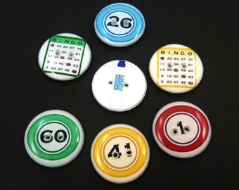 7 Bingo Buttons. Handmade Buttons. Bingo Card Sewing Buttons. 3/4" or 20 mm round.