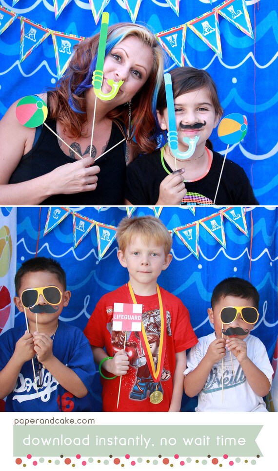 Pool Swim Party Printable PHOTO BOOTH PROPS - Editable Text >> Instant Download | Paper and Cake Il_570xn