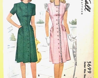 McCall 5699 1940 Dress Pattern Vintage Sewing Pattern Bust 30 inches