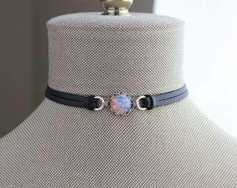 Fire Opal Choker And/or Bracelet. 9 Leather colors to choose from