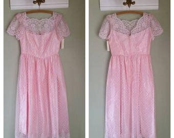 1970s Prom Dress, Lace Overlay, J.C Penney, Size Small, USA