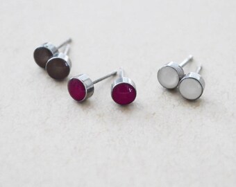 Dainty Stud Earrings - 6mm Round Stainless Steel Earrings - Any Color