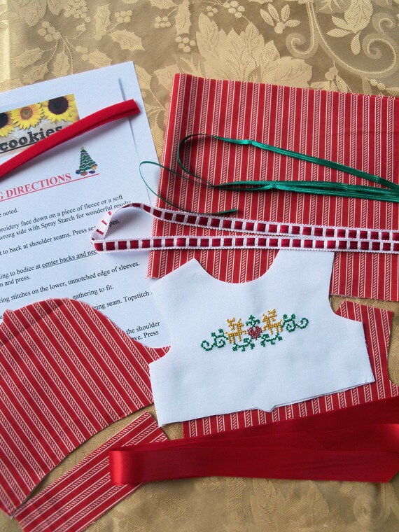 18" Size/ Complete SEWING KIT to Make Embroidered Christmas Dress for 18" American Girl Dolls