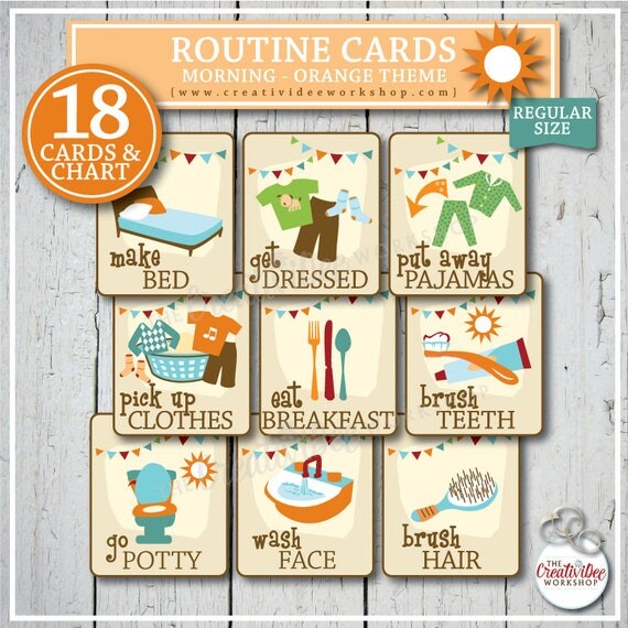 Morning Routine Cards 18 Printable Routine Cards Orange