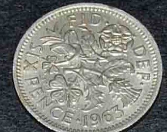 Weddin coin 1963 Great Britain Six Pence silver