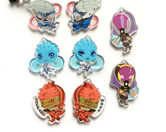 Mass Effect Garrus Vakarian, Liara T'Soni, Tali Zorah, Wrex Urdnot Charm - Reversible & Double-Sided Acrylic Keychain
