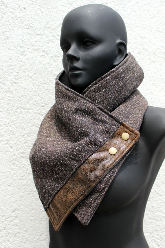 Vegan Scarf Flecked dark brown cotton blend and faux
