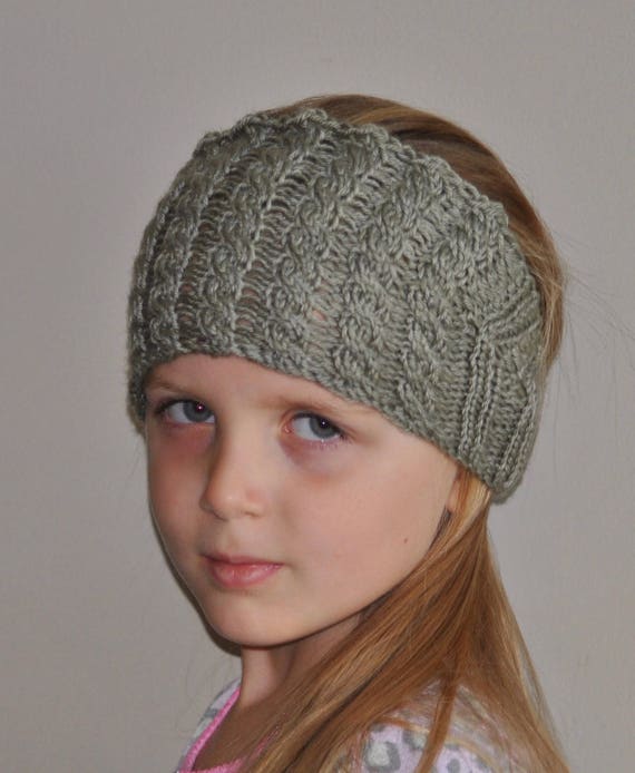 Little Girl Button Ear Warmer Hand Knit Child Headband