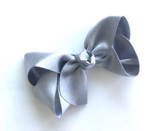 Silver hair bow - silver bow, 3 inch bow, boutique bow, girls hair bows, toddler bows, girls bows, satin bows, silver bows