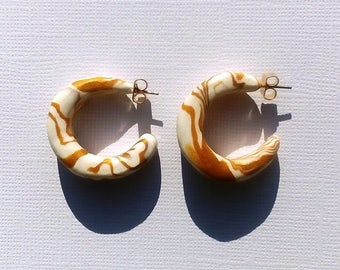 Classy Mini Range | White + Gold Zebra Hoop Earrings