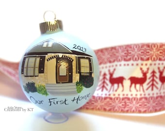 Custom House Ornament MADE TO ORDER New Home New House Realtor Closing Gift New Homeowners Christmas Glass Bauble Hand Painted Housewarming