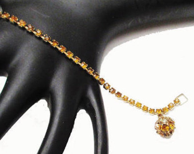 Weiss Rhinestone Bracelet - Tennis Bracelet - Amber crystal - Gold metal - with ball charm