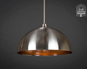Pendant Light Fixture | Edison Bulb | Brushed Nickel | Pendant | Kitchen Light | Pendant Light | Edison Light Bulb | Copper | Dome Shade