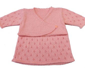 Knit baby girl dress - peach dress - dress with bolero - dress with shrug - cotton dress - summer dress - photo prop - baby shower gift