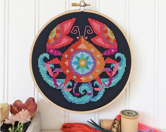 Cancer - crab zodiac sign - Satsuma Street modern cross stitch pattern PDF - Instant download