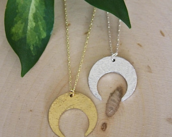 Crescent Moon Necklace / Crimped Moon Necklace / Dainty Moon / Silver/ Gold/ Moon Necklace/ Moon Jewelry/ Celestial / Pagan / Witch / Hippy