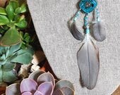 Single Orgone Statement Earring - 'Spirit Jewels' - Black Tourmaline - Crystal Healing Boho Festival Jewellery - Ethical Feathers - Medium