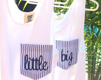 Big Little Sorority Pocket Comfort Colors T Shirt with Classic Seersucker Pocket / Family Reveal shirt / Bridal Party shirt