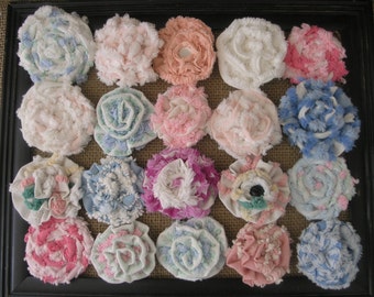 20 Vintage Chenille Bedspread Fabric Flowers 2.5" to 3.5" Beautiful Colors & Textures Twist and Rose Style