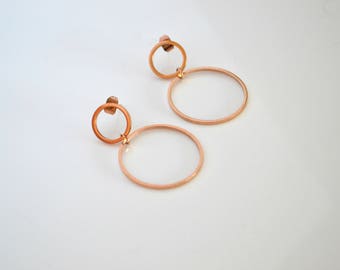 Rose Gold Thin Hoop Earrings Two Circle Hoops Hypoallergenic Dangle Titanium Earrings