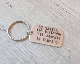 Personalized Couples Keychain, No Matter the Distance I'll Always Be Yours