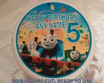 7" Thomas Train Inspired Personalised Printed Pre-Cut Edible Cake Topper & Sides
