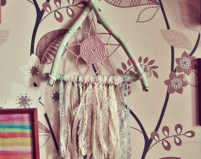 Triangle Dreamcatcher - Country Chic - Pastel Bohemian Nursery - Boho Wall Hanging - Lace Dream Catcher - Gypsy Wall Decor - Boho Bedroom