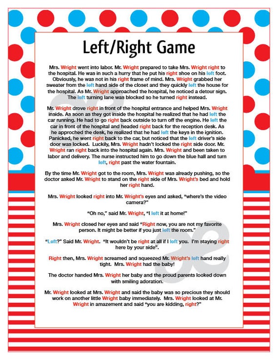 Printable Shower Game Left Right Game Instant Download