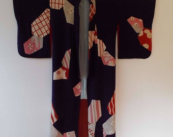 Vintage 1930's Crepe & Silk Japanese Kimono Robe Art Deco