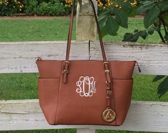Monogram Purse Tote, Brown Monogram Pocketbook,Vegan Leather Monogram Purse, Tree of Life Purse ,Designer Inspired Handbag, Leather Like Bag
