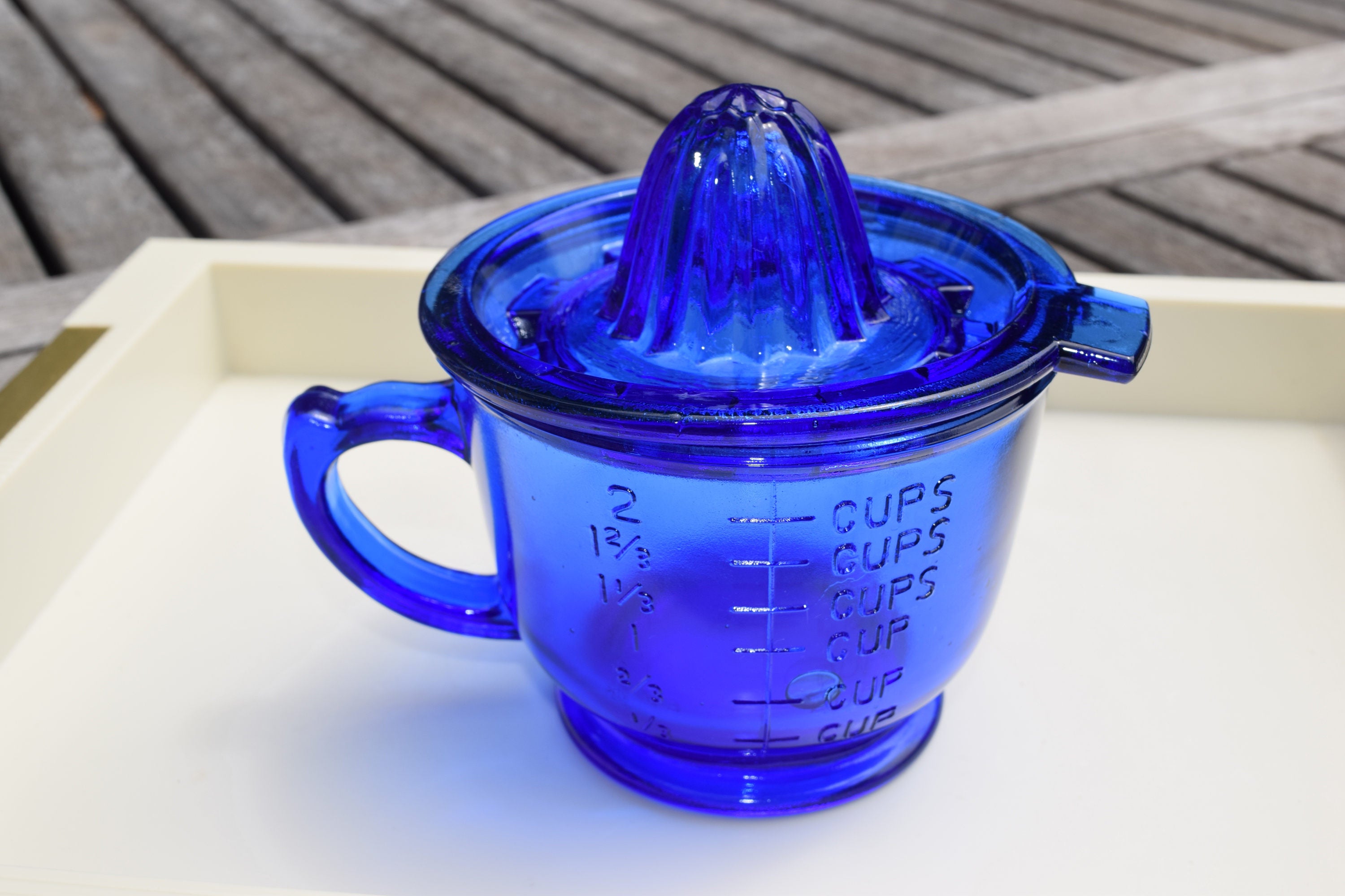 Save for Holly Cobalt Blue Glass Measuring Cup and Juicer