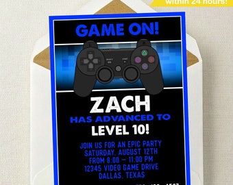 VIDEO GAME Birthday Party Invitation Gamer Theme Invitation