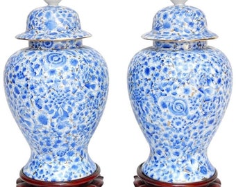 Pair of Chinese Porcelain Blue and White Ginger Jars