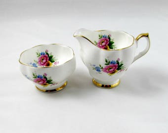 Queen Anne Cream and Sugar with Flowers, Vintage Bone China